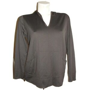 Spa by Chico's Brown V-Neck Long Sleeve Hoodie Pouch Pocket Women's Size S (0)